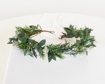 Green Eucalyptus Crown,Boho Bride Crown,Dried Flowers Crown,Bridal Crowns,Wedding Crown