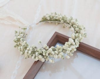 Corona di fiori secchi di gypsophila, corone nuziali, corona nuziale, corona fatta a mano
