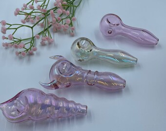 4‘’Cute Pink Girly Bowl,Cool Shell Design Pipe,Pocket Pipe For Women,Handblown,Unique Gift for Her,Glass Pipes,Glass Smoking Pipe
