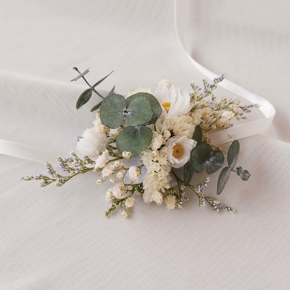 Boho Bride Dried Flower Wrist Flower, Blush Dried Flower Corsage