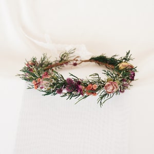 Rose Dried Flowers Crown,Boho Bride Crown,Bridal Crowns,Wedding Crown,Natural Flowers Girl Floral Crown