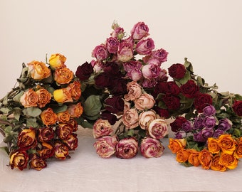 Paquete de flores de rosas secas de 10 tallos, flor de capullo de rosa natural, arreglo de flores secas, ramo de flores de rosas secas, decoración de bodas en el hogar,