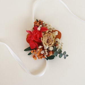 Boho bride dried flower wrist flower, Wedding decoration,Eucalyptus+Baby&#39;s Breath+Rose dried wrist flower
