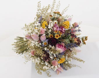 Trockenblumenstrauß für Hochzeit, Trockenblumenbrautstrauß, Boho-Hochzeit getrocknete Blumen, Trockenblumenstrauß