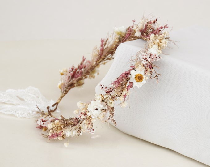 Boho Bride Crown,Dried Flowers Crown,Bridal Crowns,Wedding Crown,Natural Flowers Girl Floral Crown