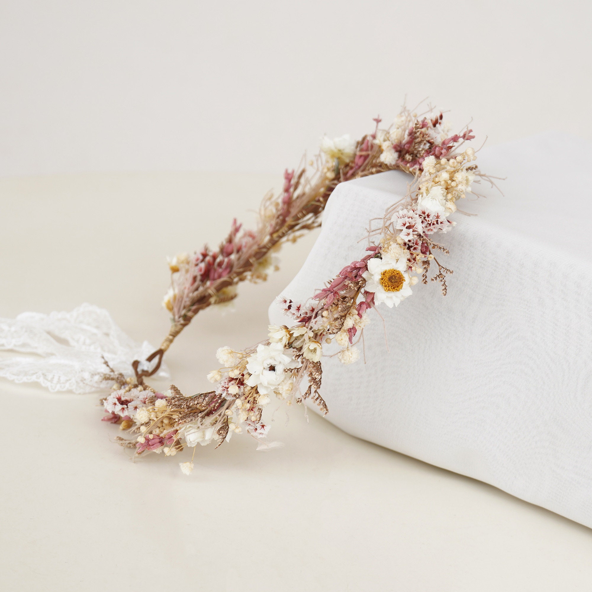 Boho Bride Crown,Dried Flowers Crown,Bridal Crowns,Wedding Crown,Natural Flowers Girl Floral Crown