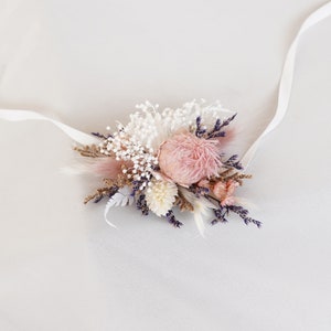 Dried flower wrist flower，Boho bride dried flower wrist flower ,Wedding decoration,White Baby&#39;s breath wrist flower
