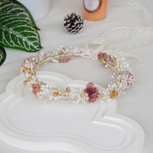 Wedding floral hair crown,Bridal dried flower crown,Boho bride crown,Dried flowers crown,Natural dried flower mixed bridal hair acce