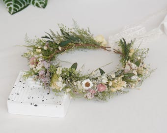 Coroa de noiva com flores secas, Coroa boho para noiva, Coroa de flores secas, Coroas de noiva, Coroa de casamento, Acessório de cabelo de noiva com flores secas naturais