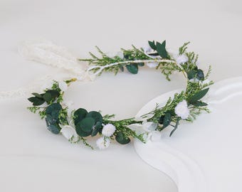 Green Eucalyptus Crown,Boho Bride Crown,Dried Flowers Crown,Bridal Crowns,Wedding Crown