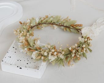 Coroa de flores secas para noiva, coroa de noiva estilo boho, coroa de flores secas, coroas de noiva, coroa de casamento, acessórios de cabelo de noiva com flores secas naturais