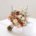 Globe Burnt Orange Thistle+Daisy Dried Flower Bridal Bouquet,Wild Flower Bride Bouquet,Boho Wedding Theme Dried Flowers