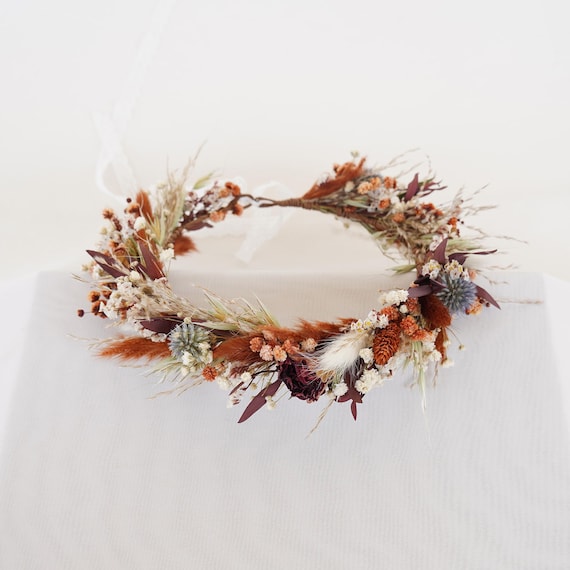 Corona de flores secas, corona de novia bohemia, corona de flores