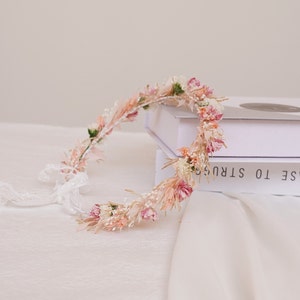 Boho Bride Crown,Dried Flowers Crown,Bridal Crowns,Wedding Crown,Pale pink crown