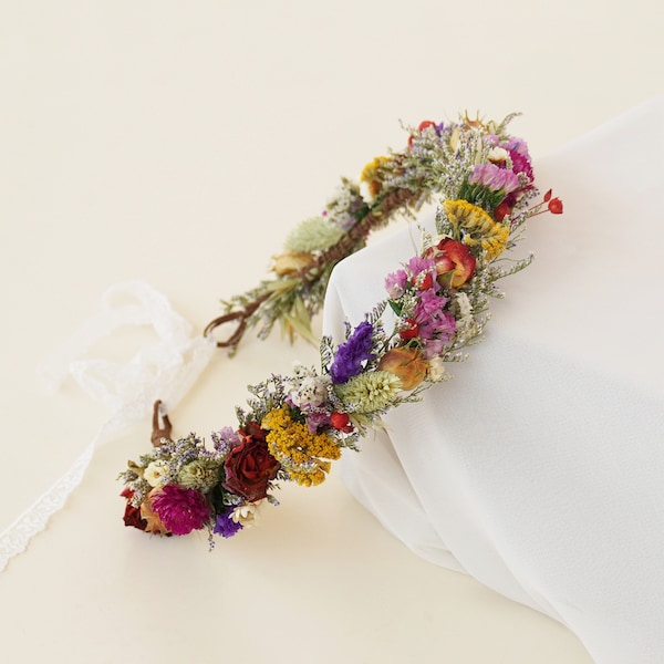 Rose Dried Flowers Crown,Boho Bride Crown,Bridal Crowns，Wedding Crown