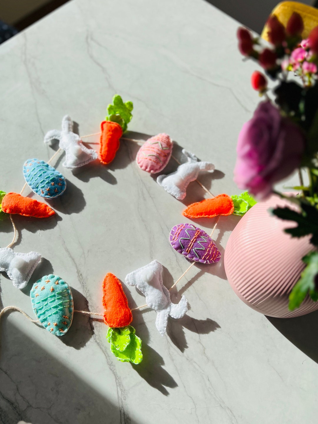 Easter Bunnies, Easter Eggs and Carrots Felt Garland Handmade Felt ...