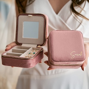 Personalisierte Schmuckschatulle, italienische Samt-Reise-Schmuckschatulle, Hochzeit Brautjungfer Geschenke, Geburtstagsgeschenk, Geschenke für sie, Muttertagsgeschenke
