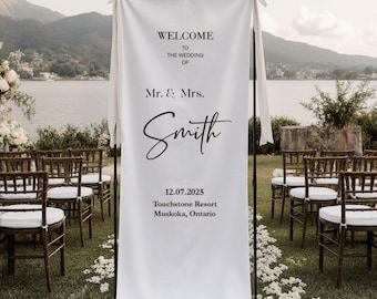 Fabric Wedding Welcome Sign, Personalized Wedding Banner, Custom Linen Wedding Welcome Sign, Engagement Party Sign, Wedding Sign