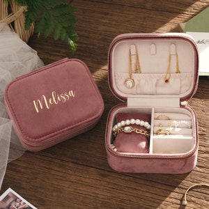 Portagioie in velluto personalizzato, portaorologi da donna personalizzato, portagioie con orologio, portagioie da viaggio, regalo di nozze per lei, regalo per la festa nuziale