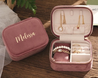 Personalized Velvet Jewelry Box, Custom Women Watch Box, Watch Jewelry Box, Travel Jewelry Box, Wedding Gift For Her, Bridal Party Gift