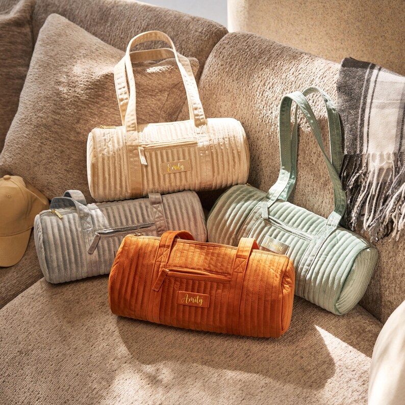 Personalized Duffle Bag, Velvet Duffel Bag, Custom Name Gym Travel Bag