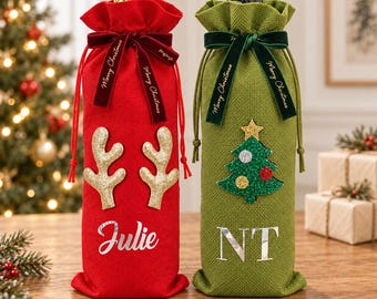 Personalisierte Weingeschenktasche, Weihnachtsgeschenktasche für Flaschen, Weihnachtsgeschenk für Gastgeber, Wichtelgeschenktasche, Geschenkverpackung für Flaschen, Weintragetasche