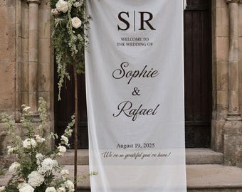 Fabric Sheer Wedding Welcome Sign, Personalised Wedding Welcome Sign,Custom Tulle Wedding Sign, Lace Sign, Linen Wedding Sign, Wedding Decor