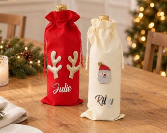 Personalized Wine Gift Bag, Christmas Bottle Gift Bag, Christmas Hostess Gift, Secret Santa Gift Bag, Bottle Gift Wrap, Custom Wine Bag
