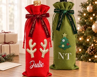 Personalisierte Weingeschenktasche, Weihnachtsgeschenktasche für Flaschen, Weihnachtsgeschenk für Gastgeber, Wichtelgeschenktasche, Geschenkverpackung für Flaschen, Weintragetasche