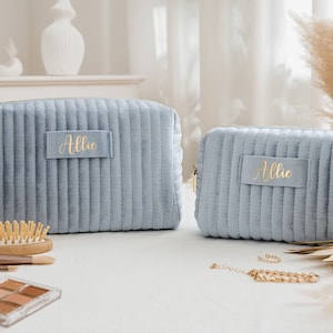 Trousse de maquillage personnalisée, cadeau de demoiselle d'honneur personnalisé, trousse à maquillage en velours, trousse de toilette de voyage, cadeau de mariage, cadeau pour elle, cadeau de fête des mères