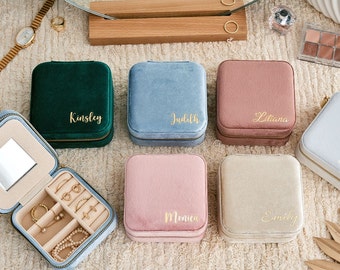 Personalized Jewelry Box Italian Velvet, Travel Jewelry case, Gifts for Her, Wedding Bridesmaid Gifts, Bridal Party Gifts