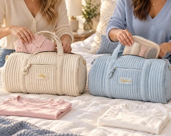 Personalized Velvet Duffle Bag, Women's Weekender Travel Bag, Pilates Gym Bag, Bridesmaid Gift, Bridal Shower Gift,Bag with Gold Foil Name
