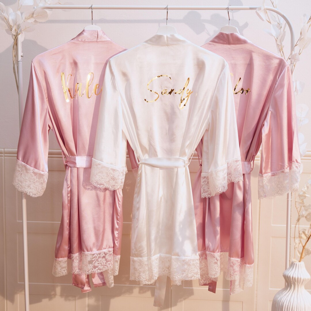 Personalized Lace Bridal Robe, Custom Bridesmaid Wedding Robes, Bride ...