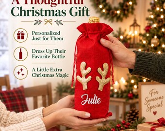 Personalized Wine Gift Bag, Christmas Bottle Gift Bag, Christmas Hostess Gift, Secret Santa Gift Bag, Bottle Gift Wrap, Custom Wine Bag