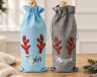 Personalized Wine Gift Bag, Christmas Bottle Gift Bag, Christmas Hostess Gift, Secret Santa Gift Bag, Bottle Gift Wrap, Custom Wine Bag