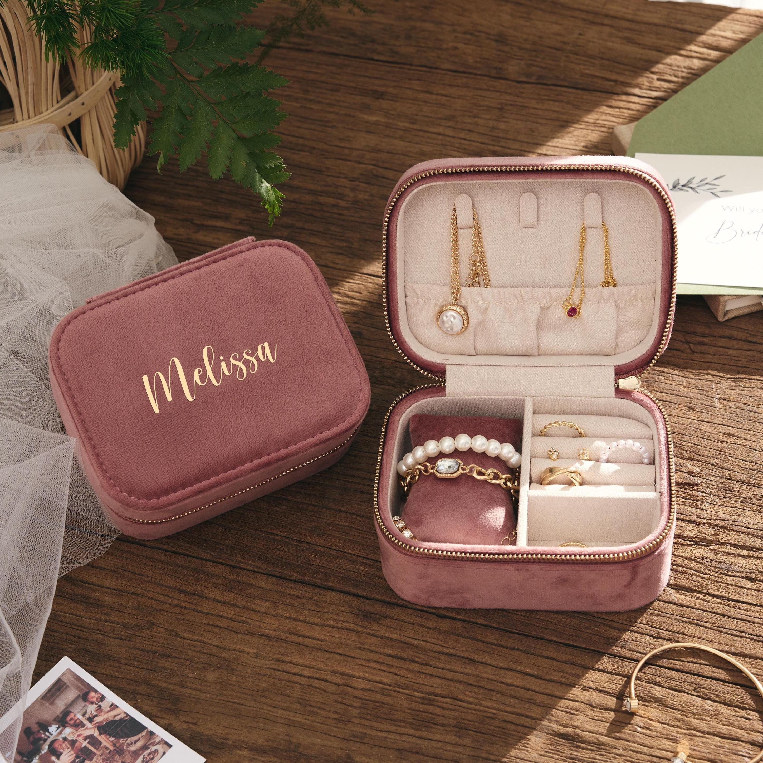 Personalized Velvet Jewelry Box, Custom Women Watch Box, Watch Jewelry Box, Travel Jewelry Box, Wedding Gift For Her, Bridal Party Gift
