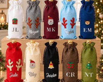 Personalized Wine Gift Bag, Christmas Bottle Gift Bag, Christmas Hostess Gift, Secret Santa Gift Bag, Bottle Gift Wrap, Custom Wine Bag
