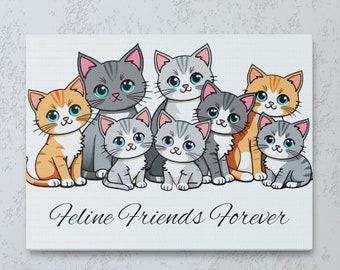 Feline Friends Forever Canvas Gallery Wrap | Adorable Cat Artwork | Multiple Sizes Available | Funny kitten picture | Cat Image