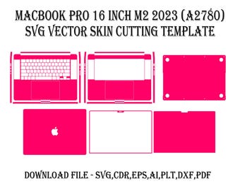 MacBook pro 16 inch M2 (a2780) 2023 skin vector template file skin die cut skin template silhouette circuit Svg vector cut file eps/ai skin
