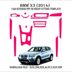 Puede incluir: Una plantilla digital para envolver o proteger el interior de un BMW X3 2014. La plantilla incluye contornos para el tablero, los paneles de las puertas y otros componentes interiores. La plantilla está disponible en los formatos SVG, CDR, EPS, AI, PLT, DXF y PDF.