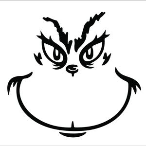 Puede incluir: Ilustración en blanco y negro de líneas del rostro del Grinch. El Grinch es un personaje ficticio del libro de Dr. Seuss, Cómo el Grinch robó la Navidad.