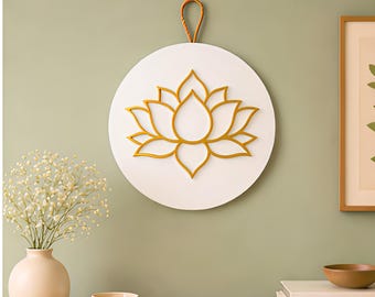 Lotus Wall Art Wooden Round Plaque | Minimalist Boho Meditation Decor | Handmade Home Decor Gift