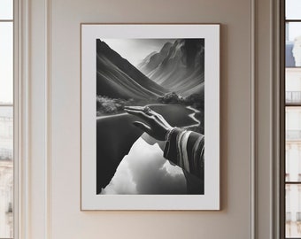 Mountain Wall Art Nature Lover Gift Black and White Large Wall Art - Downloadable Art