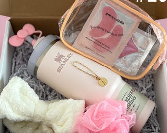 Cesta de presente de copo rosa, caixa de presente de aniversário, conjunto de presente de formatura para melhor amiga, presente para filha adolescente, irmã, pacote de autocuidado para ela no Natal