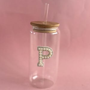 Vaso de vidrio Libbey personalizado con letras de perla, idea para crear una caja de regalo para novia, vaso de café helado personalizado, regalo de fiesta para dama de honor, novia
