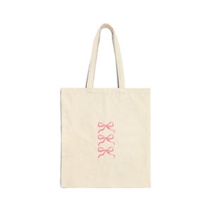 Cotton Canvas Tote Bag - Cute Pink Bow, Shopping Bag, Eco-Friendly Tote, Reusable Bag, Gift Bag, Grocery Tote