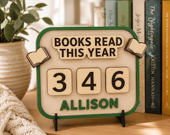 Personalized Book Tracker Books Read This Year Sign Mini Bookshelf Decor Gift for Readers Book Lovers Bookish Home Library Counter