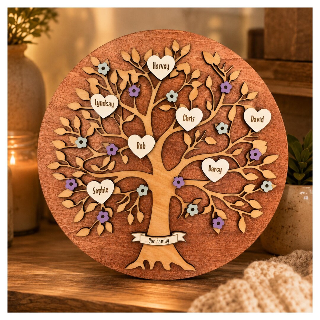 Personalized Family Tree Sign Wooden Keepsake, Custom Name Plaque, Tree ...