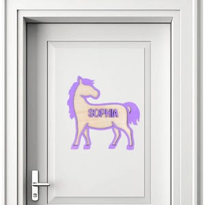 Plaque personnalisée de porte de cheval pour enfants, plaque nominative personnalisée, décoration de chambre de poney, plaque nominative de chambre de fille, cadeau pour chambre d&#39;enfant équestre, étiquette d&#39;écurie