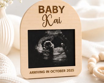 Ultrasound Photo Magnet Personalized Sonogram Picture Holder Custom Baby Announcement Keepsake Pregnancy Reveal Fridge Decor Wood